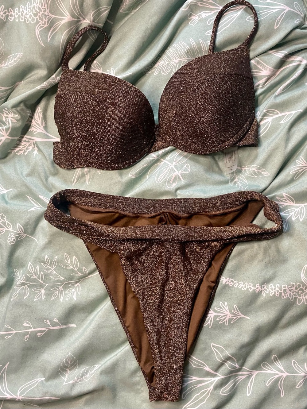 Fashion Nova Women's Shimmer Brown Bikini Set